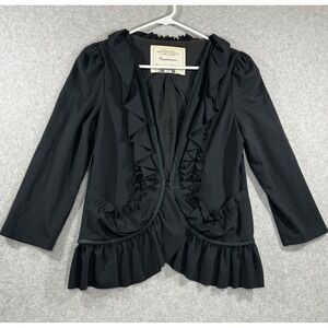 Cartonnier Anthropologie Jacket Women's Size Medium Black Ruffled 3/4 Sleeve
